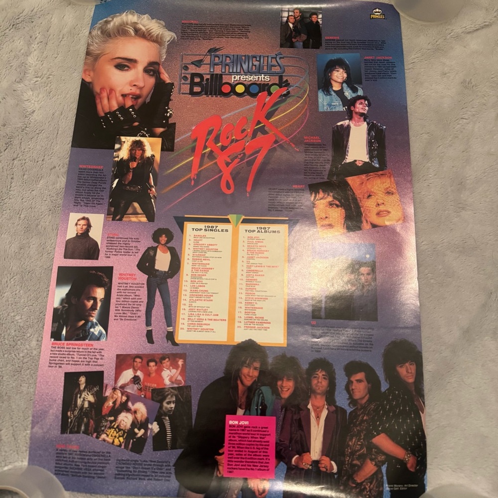 Pringles Billboard Rock ’87‎ 1987 Promo Poster Madonna Bon Jovi U2 Whitney